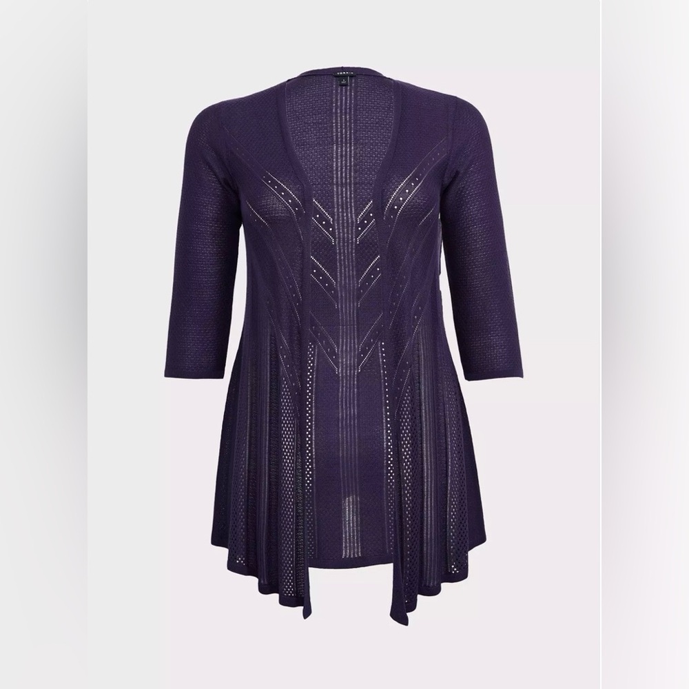 Women's Purple Open-Front Sweater - Picture 3 of 13